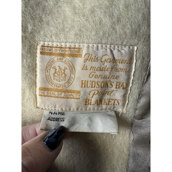 VTG 60s Hudsons Bay Wool Striped Point Button Up Belted Blanket Coat Men’s Sz XL - Picture 6 of 16